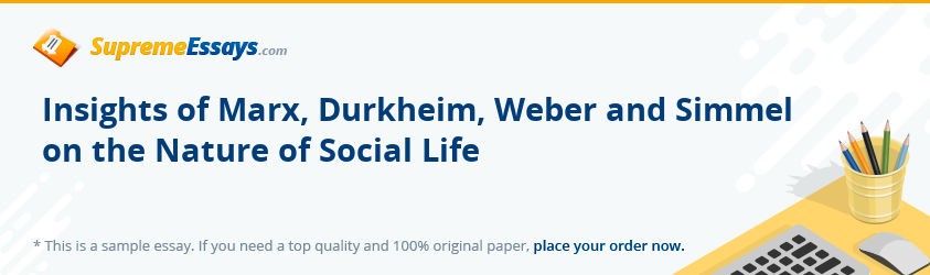 Insights of Marx, Durkheim, Weber and Simmel on the Nature of Social Life