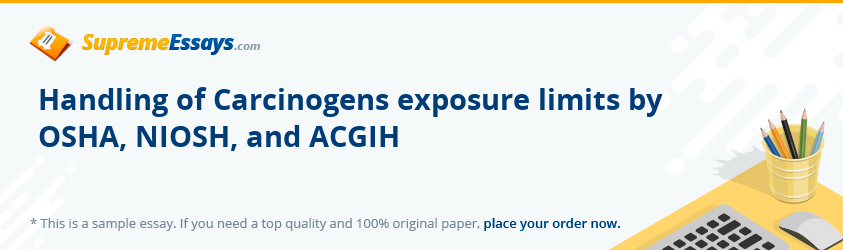 Handling of Carcinogens exposure limits by OSHA, NIOSH, and ACGIH